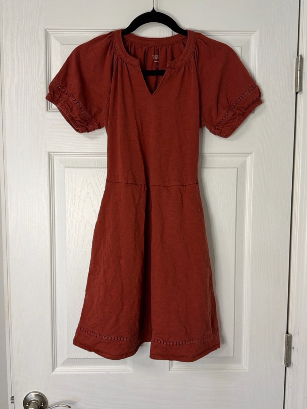Market & Spruce Terracotta Puff-Sleeve Mini Dress w/ pockets